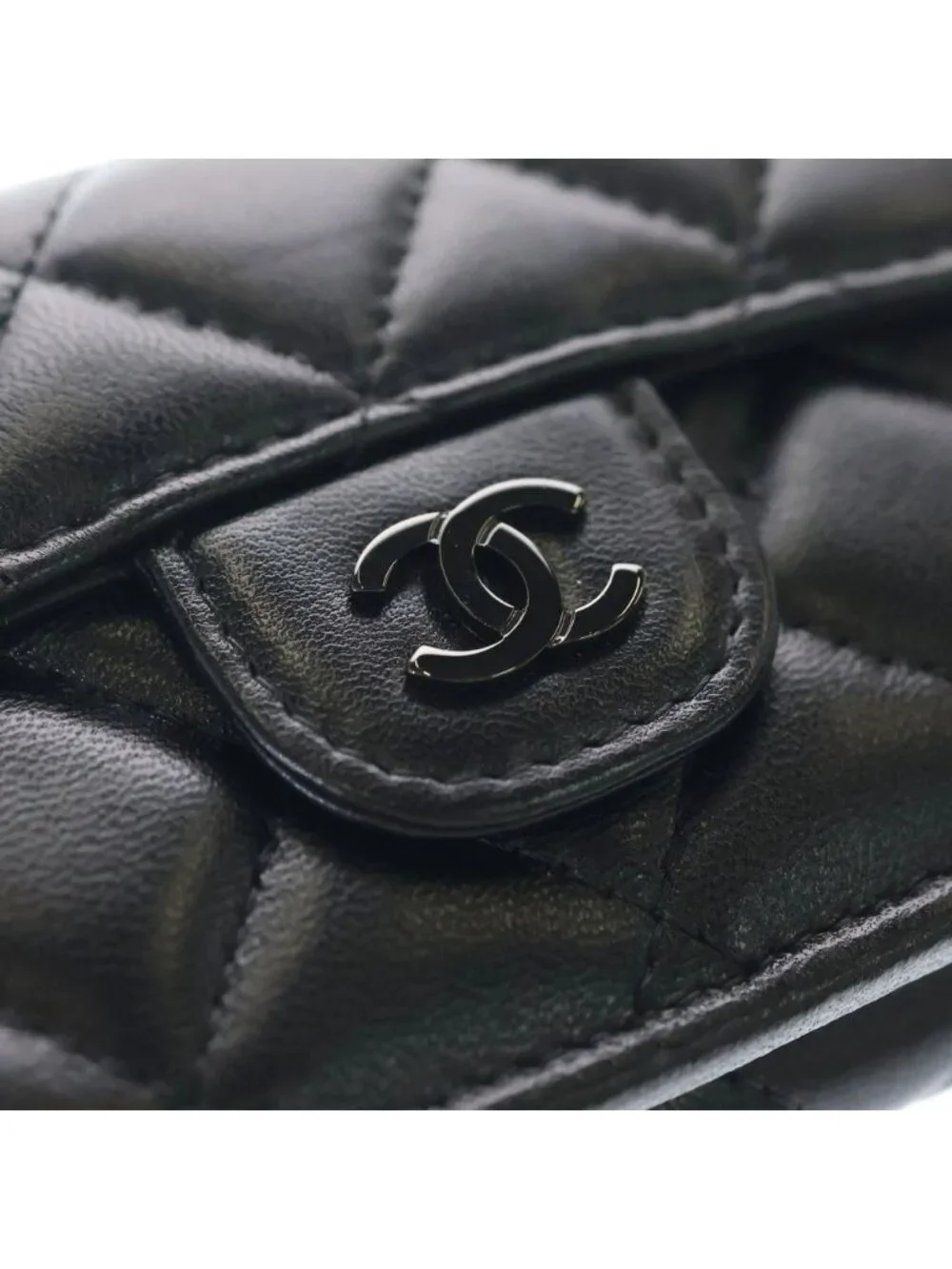Chanel Quilted Trifold Wallet Compact Coin Purse Thor Black Lambskin